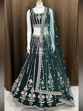 Embroidered Teal Green Lehenga Choli with Dupatta